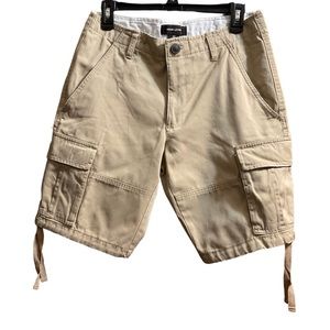 Men’s Adam Levine Tan Cargo Shorts. Intentional Distressing. Drawstring on Sides